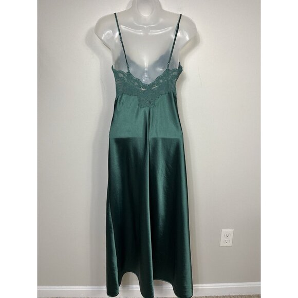 Victoria Secret Satin Dress Women Small Green Maxi Slip Dress Y2K Lace Trim - Picture 6 of 8